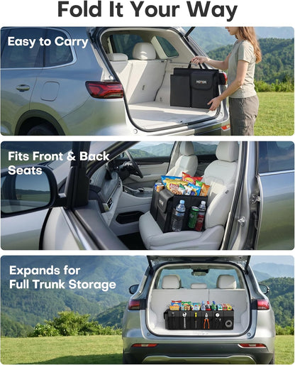 Trunk Organizer, Sturdy Foldable with Cooler for Car, Sudan & SUV | Car Organizers and Storage, Detachable Cooler Bag, for Tools, Camping, 3 Compartments, Black, 31.5” X 12.6” X 10.6”