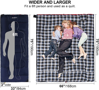 Cotton Flannel Sleeping Bag - 4-Season Cold Weather Camping Bag