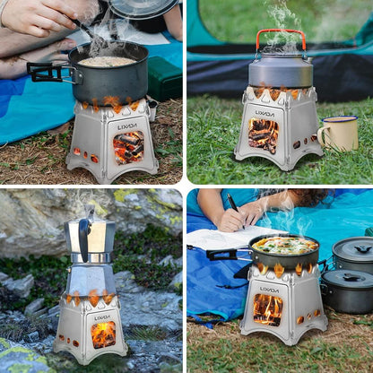 Camping Wood Stove Folding Lightweight Stainless Steel Wood Burning Stoves Portable Backpacking Stove for Outdoor Camping Hiking Backpacking Picnic Hunting BBQ