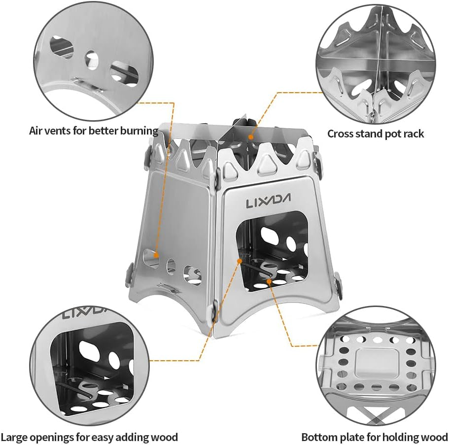 Camping Wood Stove Folding Lightweight Stainless Steel Wood Burning Stoves Portable Backpacking Stove for Outdoor Camping Hiking Backpacking Picnic Hunting BBQ