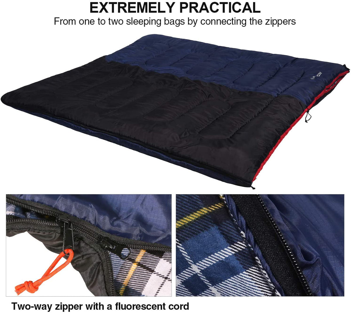 Cotton Flannel Sleeping Bag - 4-Season Cold Weather Camping Bag