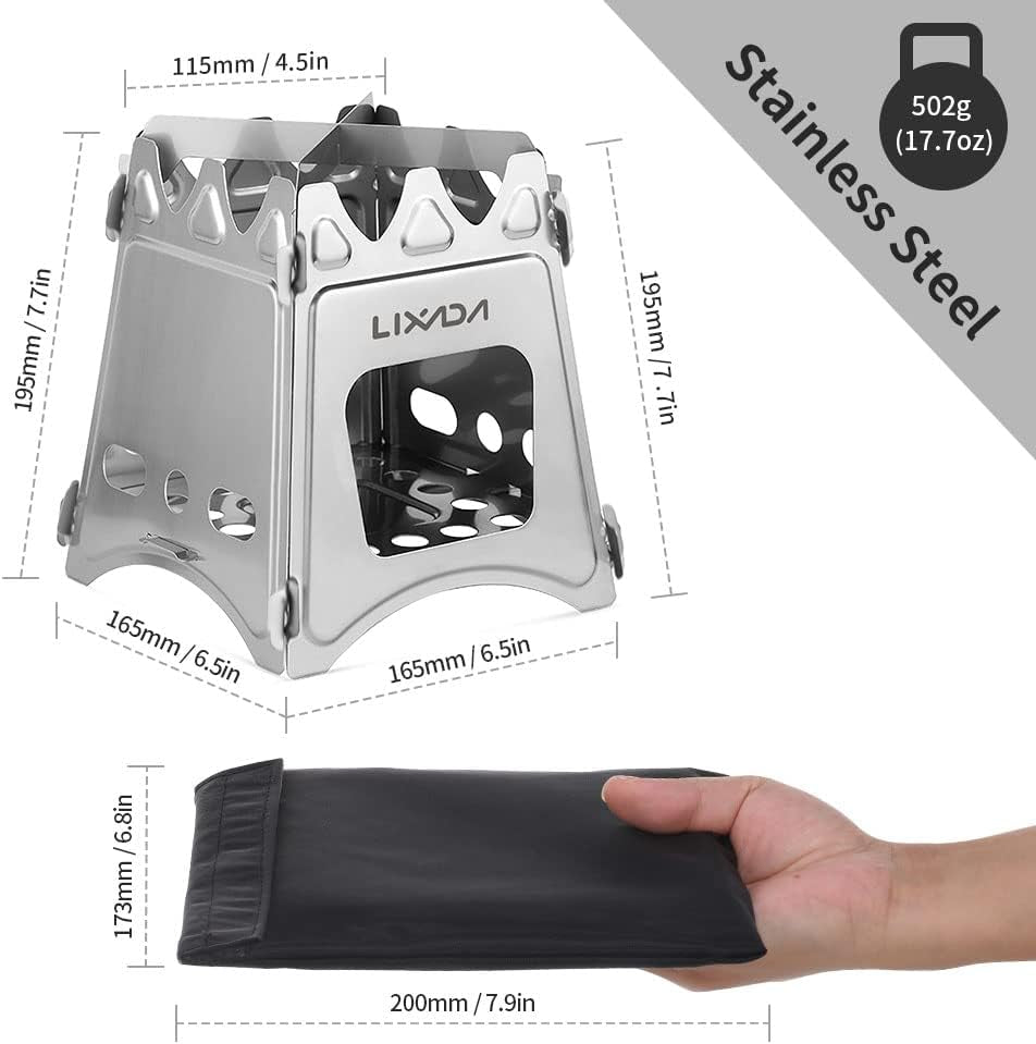 Camping Wood Stove Folding Lightweight Stainless Steel Wood Burning Stoves Portable Backpacking Stove for Outdoor Camping Hiking Backpacking Picnic Hunting BBQ
