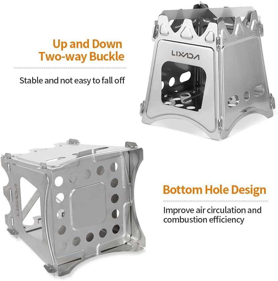 Camping Wood Stove Folding Lightweight Stainless Steel Wood Burning Stoves Portable Backpacking Stove for Outdoor Camping Hiking Backpacking Picnic Hunting BBQ