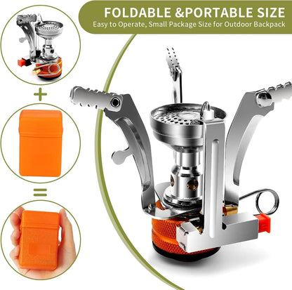 8Pcs Camping Cooking Set for 1-2 People with Pot Cutlery Stove Stand | Lightweight Aluminum Nonstick Cookware, Folding Handles, Nesting Design, Portable for Camping, Picnic, Hiking, Backpacking