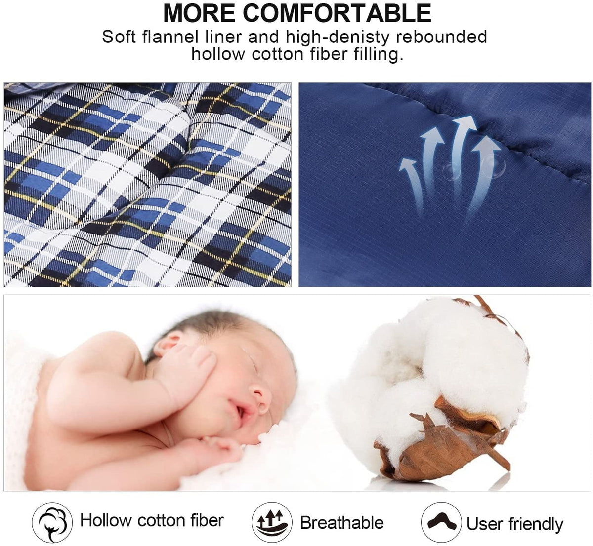 Cotton Flannel Sleeping Bag - 4-Season Cold Weather Camping Bag