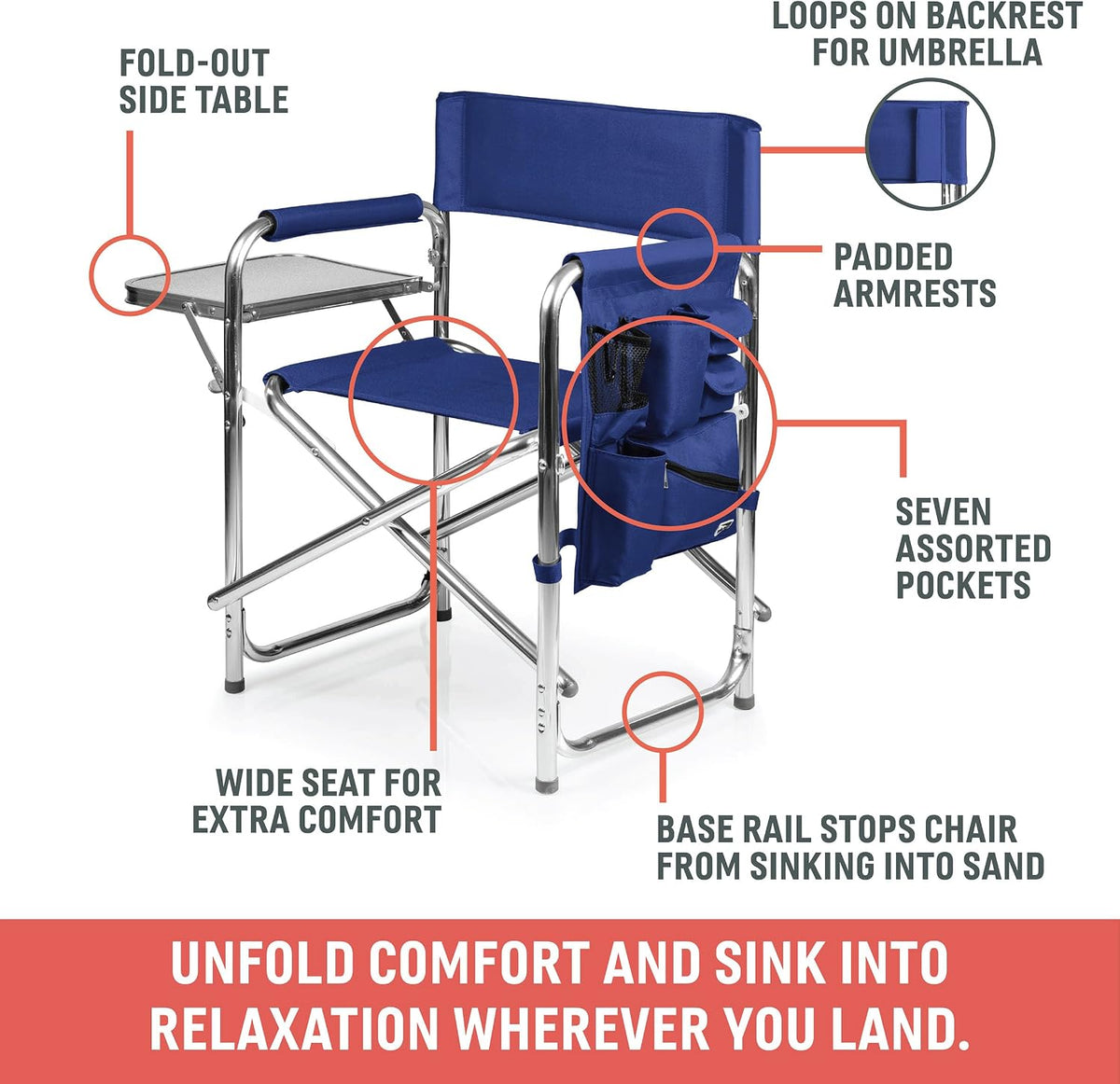 Folding Camp Chair with Side Table - Portable Aluminum Outdoor Seating