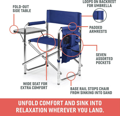 Folding Camp Chair with Side Table - Portable Aluminum Outdoor Seating