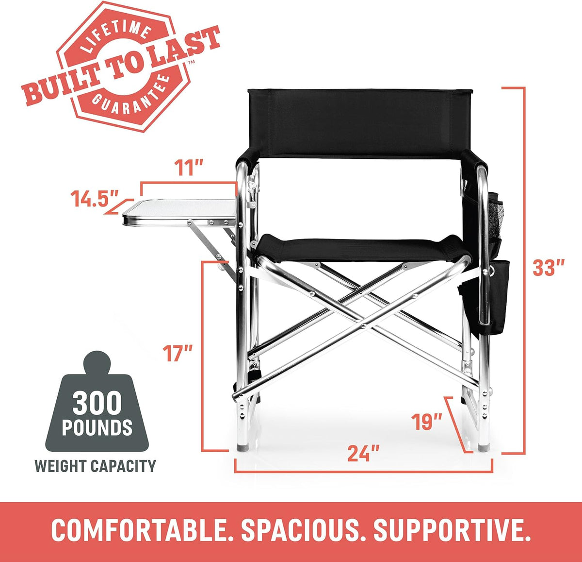 Folding Camp Chair with Side Table - Portable Aluminum Outdoor Seating