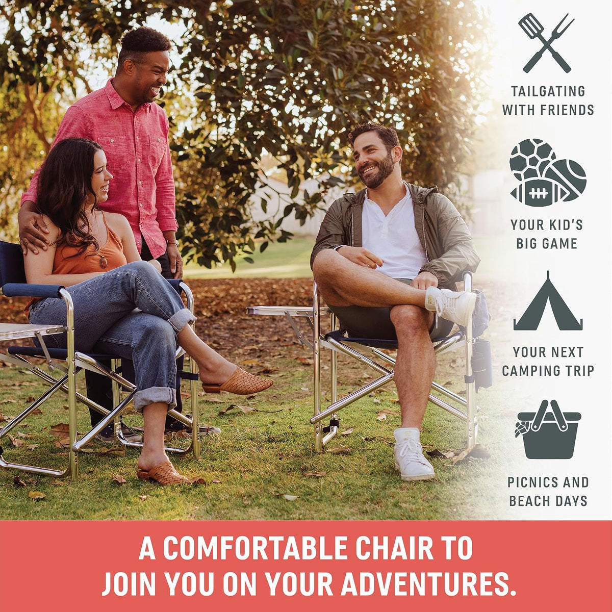 Folding Camp Chair with Side Table - Portable Aluminum Outdoor Seating