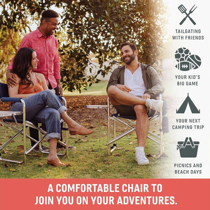 Folding Camp Chair with Side Table - Portable Aluminum Outdoor Seating