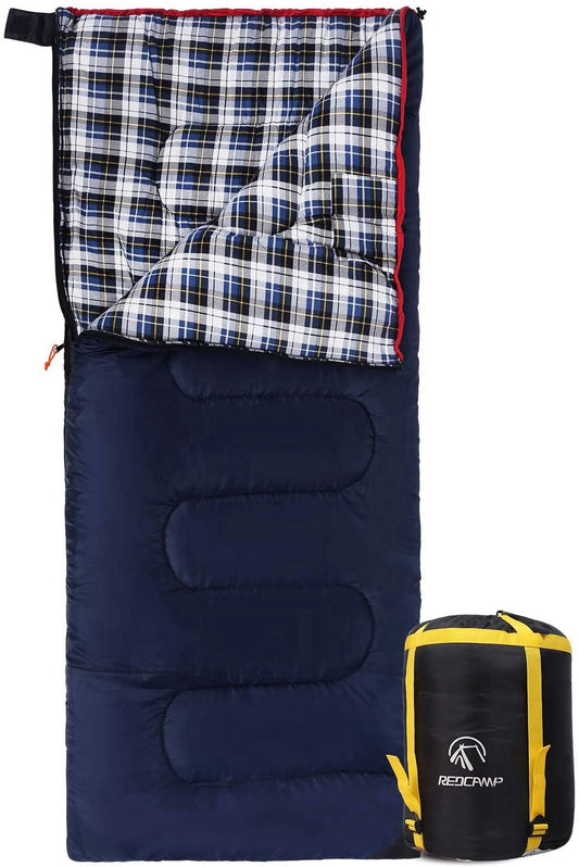 Cotton Flannel Sleeping Bag - 4-Season Cold Weather Camping Bag