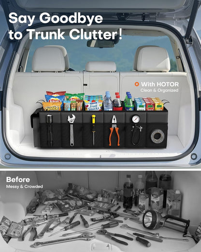 Trunk Organizer, Sturdy Foldable with Cooler for Car, Sudan & SUV | Car Organizers and Storage, Detachable Cooler Bag, for Tools, Camping, 3 Compartments, Black, 31.5” X 12.6” X 10.6”