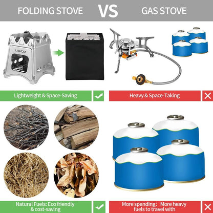 Camping Wood Stove Folding Lightweight Stainless Steel Wood Burning Stoves Portable Backpacking Stove for Outdoor Camping Hiking Backpacking Picnic Hunting BBQ