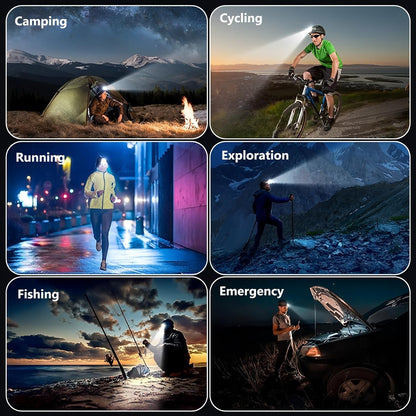 2 Packs LED Rechargeable Headlamp, Motion Sensor 5 Modes White Light Headlight USB C Head Lamp for Hiking, Running, Repairing, Fishing