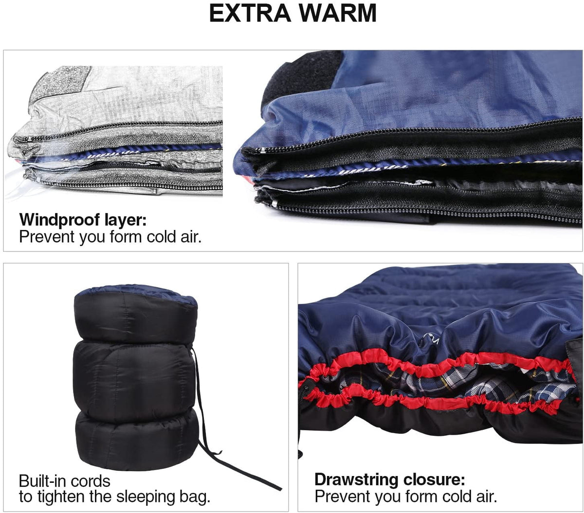 Cotton Flannel Sleeping Bag - 4-Season Cold Weather Camping Bag
